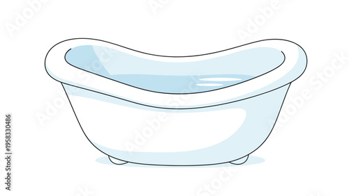 Clean white porcelain bathtub filled with clear water isolated on white background for bathroom and plumbing concepts.