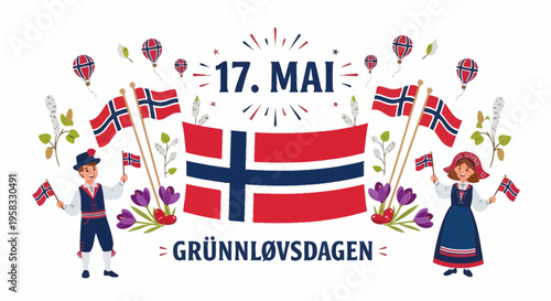 Norway 17th May Constitution Day Celebration with Children in Traditional Costume