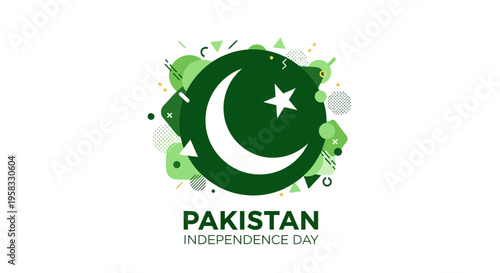 Pakistan Independence Day Celebration Abstract Green Crescent Star Graphic