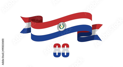 Paraguay Flag Banner Ribbon and Number 88 on White Background