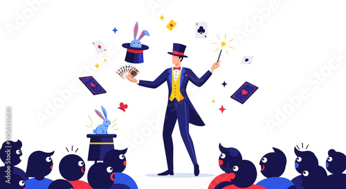 Magician Performing Amazing Tricks with Rabbits and Cards.