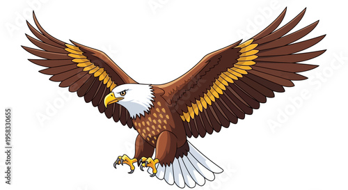 Majestic Bald Eagle Soaring with Wings Spread Wide.