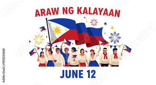 Philippines Independence Day Celebration: People Waving Flags, Fireworks, June 12