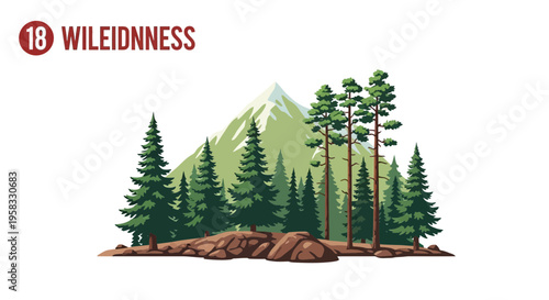 Pine Forest and Mountain Landscape Illustration
