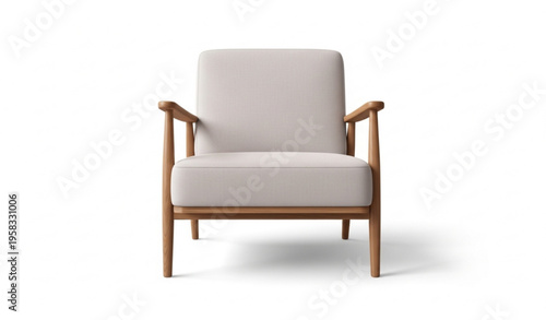 Comfortable modern armchair with light fabric upholstery and wooden frame realistic furniture vector isolated on white