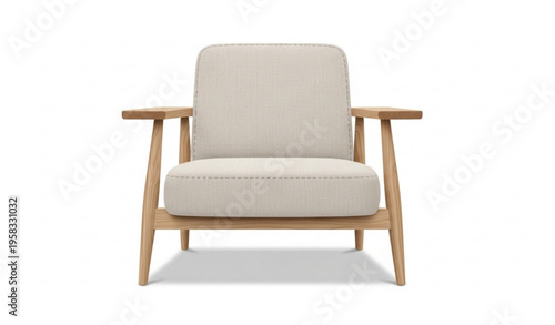 Comfortable modern armchair with light fabric upholstery and wooden frame realistic furniture vector isolated on white