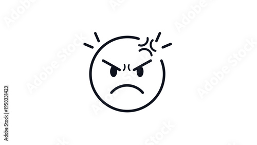 Black line art illustration of a very angry face emoticon with furrowed eyebrows and a scowling mouth on a white background.