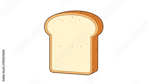 Single slice of fresh white bread with a light brown crust isolated on a white background for food related design.