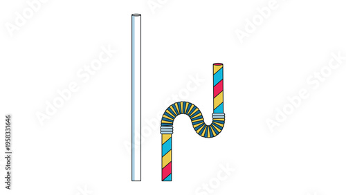 Comparison of a straight white pipe and a colorful bent pipe with stripes on a clean white background for design.