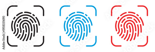 Biometric fingerprint scanner icons set, security access login symbols, vector isolated transparent background, authentication identity verification, modern interface UI design