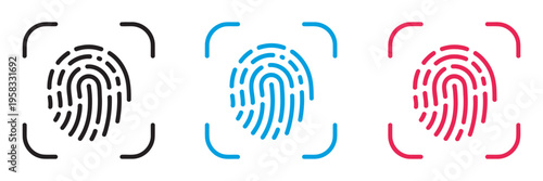 Biometric fingerprint scanner icons set, security access login symbols, vector isolated transparent background, authentication identity verification, modern interface UI design