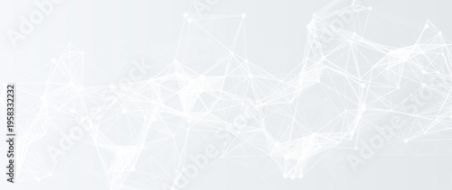 Minimal light network mesh with nodes and polygon connections abstract digital background in soft colors