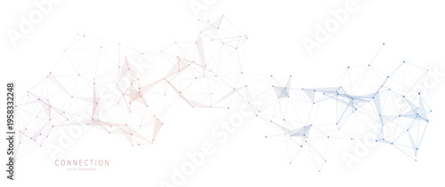 Futuristic pastel connection structure with dots and lines abstract low poly network background