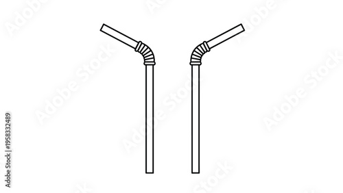 Simple black line drawing of two flexible drinking straws with pleated bends facing away from each other.