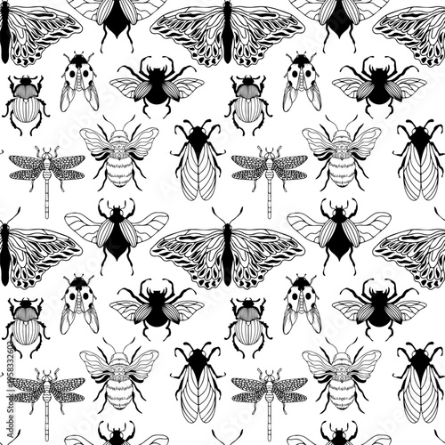 Seamless pattern with insects. Vector Illustration for fabrics or wallpapers. 