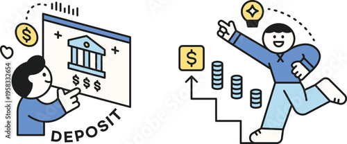 Depicting the joy of saving money and growing wealth through bank deposits