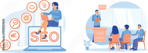 Professional exploring seo strategies and discussing digital marketing concepts