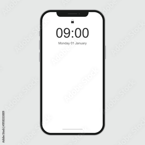 A smartphone displays the time on its screen in a modern and sleek design