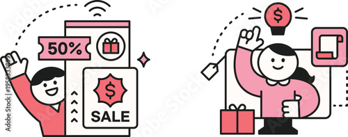 Celebrating online shopping discounts and customer satisfaction during a sale event