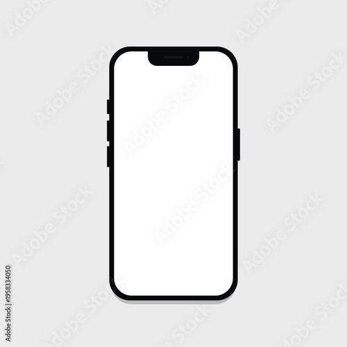 A sleek black smartphone with a white screen on a light gray background