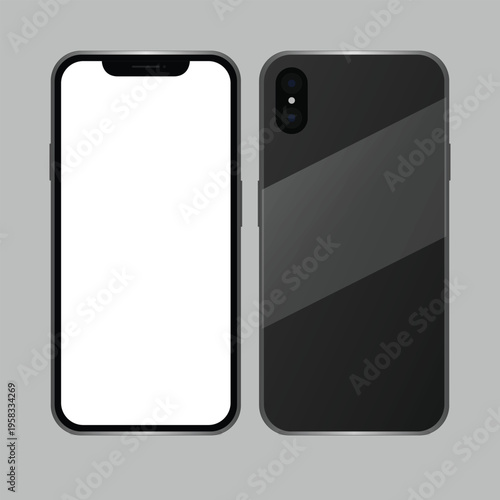 A sleek black smartphone with a blank white screen and a modern design