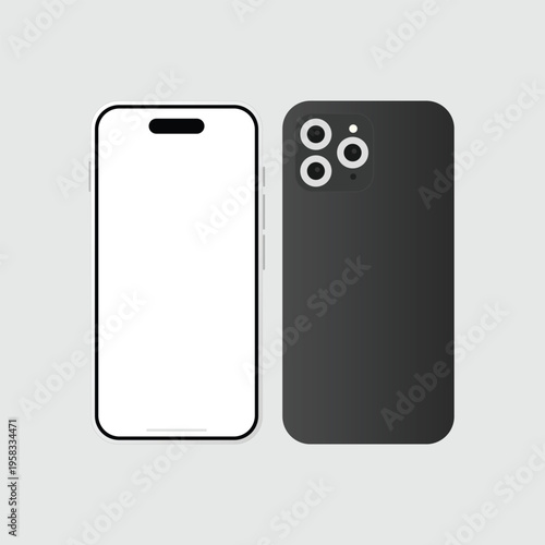 A sleek smartphone and its black case with camera lenses on a light gray background