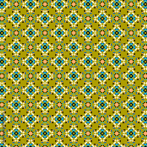 Abstract geometric, checkered pattern Combination of simple mosaic elements on an olive-green background Modern, minimalist design