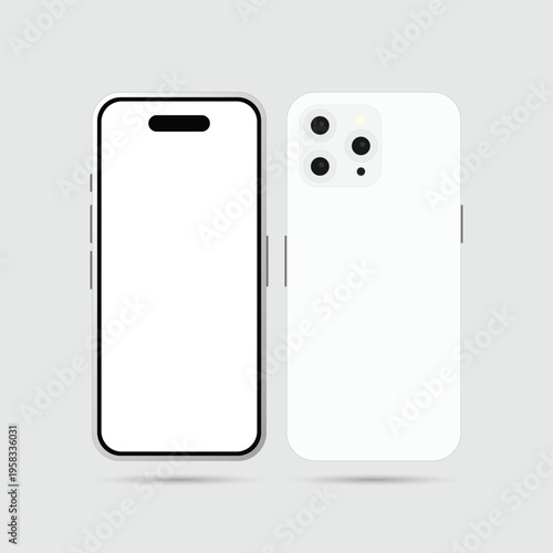 A sleek white smartphone with a blank screen and a modern design on a light gray background