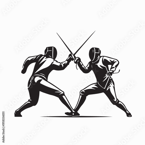Modern Fencing Match Icon With Crossing Swords Silhouette Vector