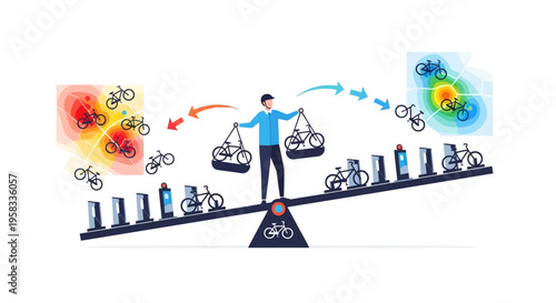 Man Balancing Bicycles and Bottles on a Seesaw.