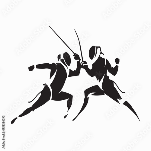 Modern Fencing Match Icon With Crossing Swords Silhouette Vector