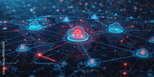 Virtual Network System with Blue Glowing Lines