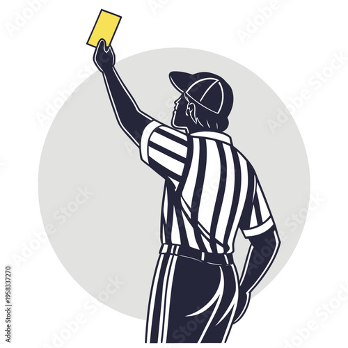 Referee holding up yellow card vector illustration for sports rules, penalty, and foul concepts