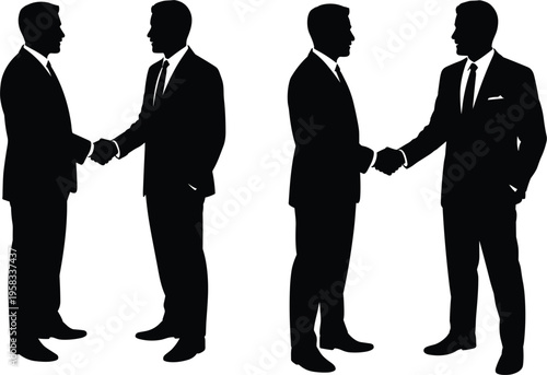Businessmen shaking hands silhouette set, professional corporate partnership, deal agreement and successful teamwork concept