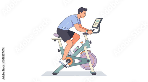 Man Cycling on Stationary Exercise Bike for Fitness.