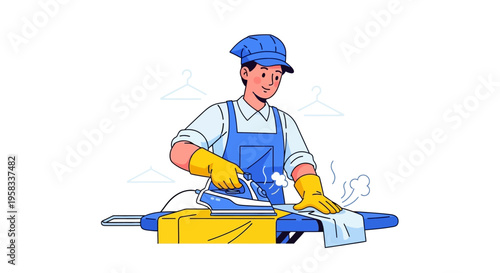 Man ironing clothes with a steam iron and ironing board.