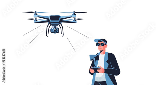 Man Operating Drone with Remote Control.