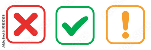Tick and cross signs, green check and red cross, correct incorrect approval rejection symbols, yes no validation icons vector design