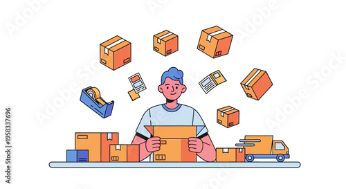 Man Packing Boxes for Delivery Service.