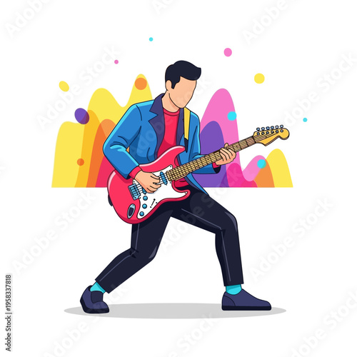 Man Playing Electric Guitar with Passion.