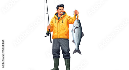 Man proudly holding a large fish he caught while fishing.