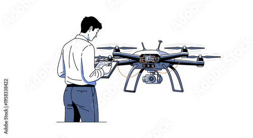 Man Operating a Drone with Remote Control.