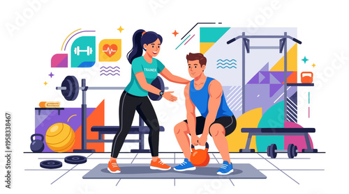 Man and woman fitness training session.