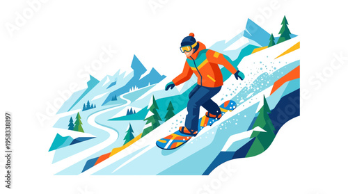 Man snowboarding down a snowy mountain slope.