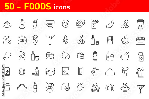 Culinary Collection: A vibrant assortment of diverse food icons, embodying the world of gastronomy with precision and clarity.