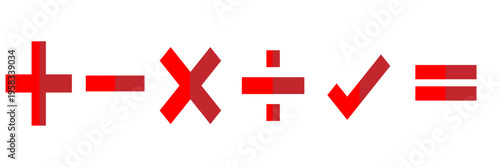 Maths Symbols : A set of vivid, clear symbols that represent the basic mathematical operations, with each symbol isolated for easy use. 