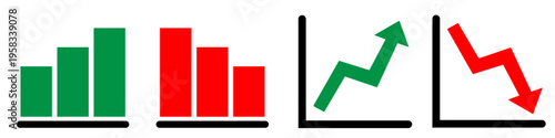 Data Chart Indicators: A set of visual data charts, including bar graphs and line graphs with upward and downward trends, offers concise financial data representation. 