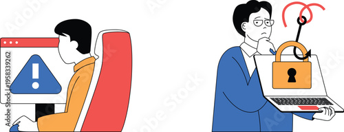 Cybersecurity concerns and online warning signs depicted through illustration