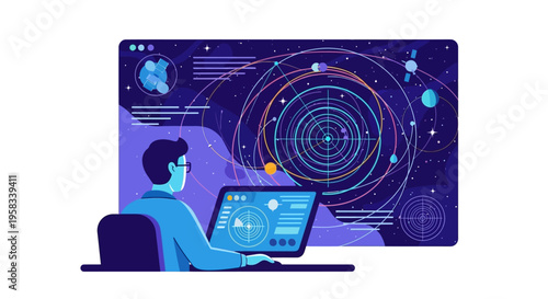 Man working on advanced space exploration technology interface.