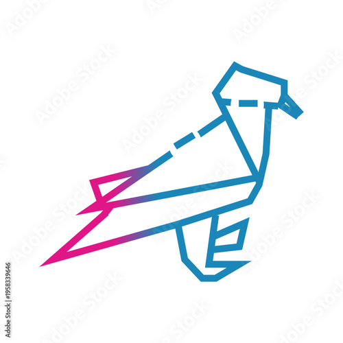 vector illustration of a origami paper bird gradient style icon for references